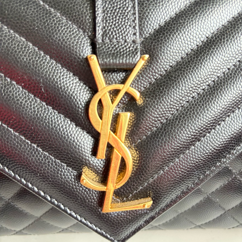絕對正品 YSL 中款 信封包 ENVELOPE  學院包 ysl  黑金-7