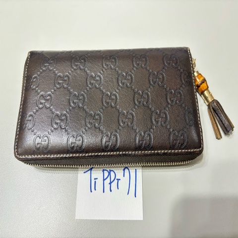 GUCCI 古馳 皮革竹節拉鏈長夾 發財包
