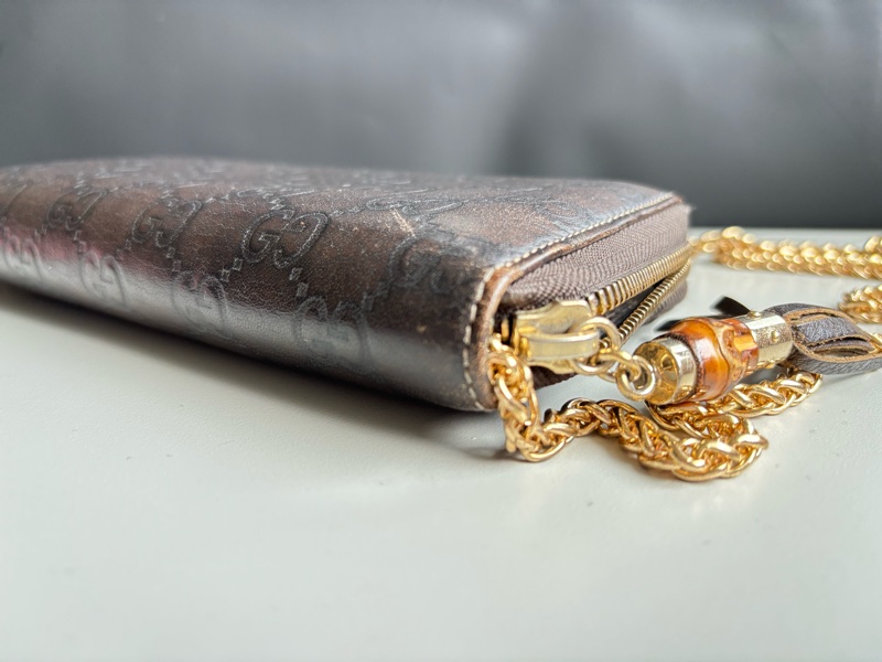 GUCCI 古馳 皮革竹節拉鏈長夾 發財包-4