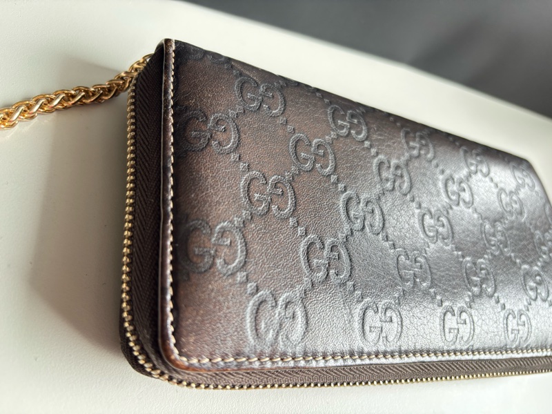 GUCCI 古馳 皮革竹節拉鏈長夾 發財包-6