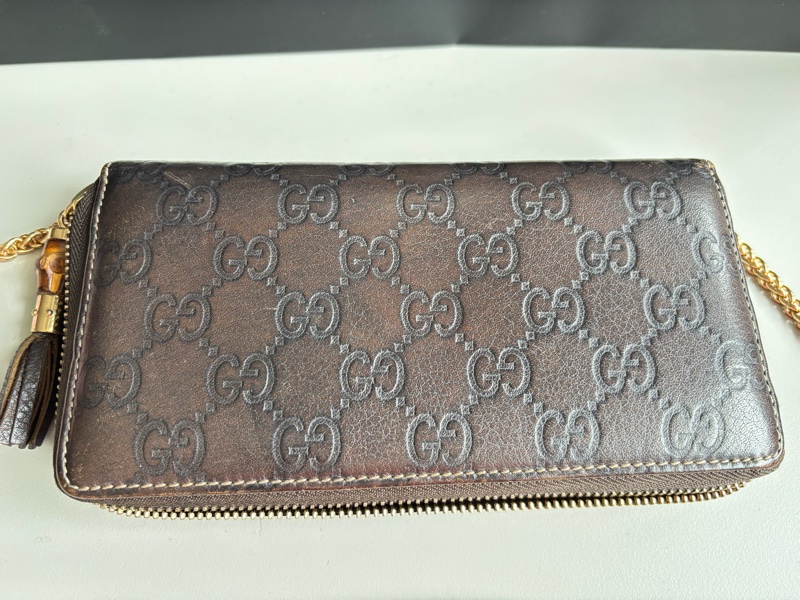 GUCCI 古馳 皮革竹節拉鏈長夾 發財包-7