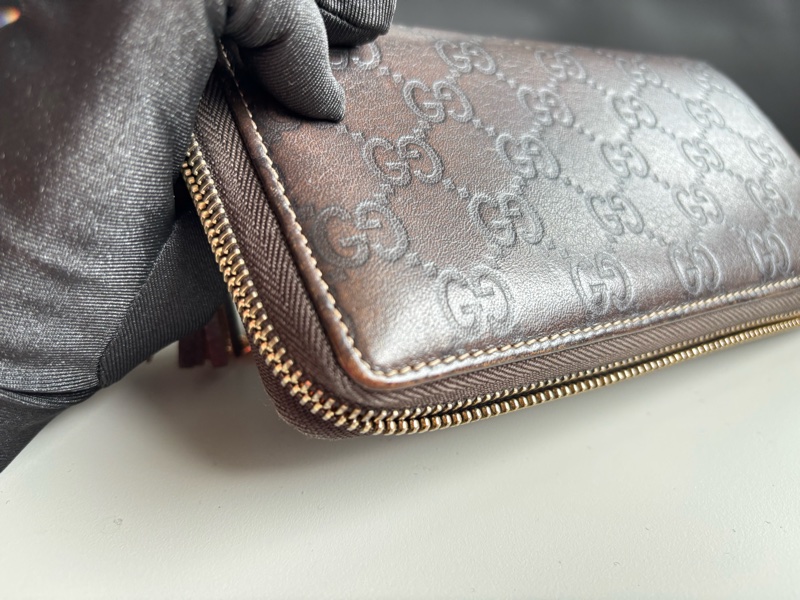 GUCCI 古馳 皮革竹節拉鏈長夾 發財包-16