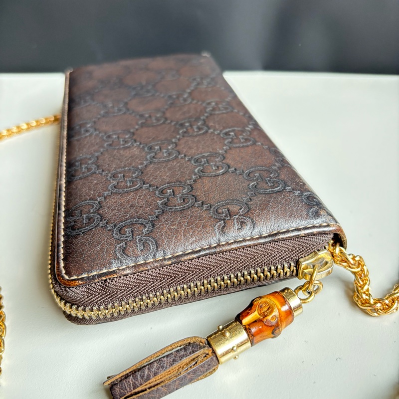 GUCCI 古馳 皮革竹節拉鏈長夾 發財包-19