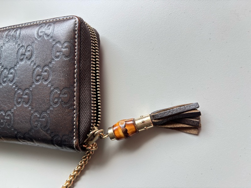 GUCCI 古馳 皮革竹節拉鏈長夾 發財包-20