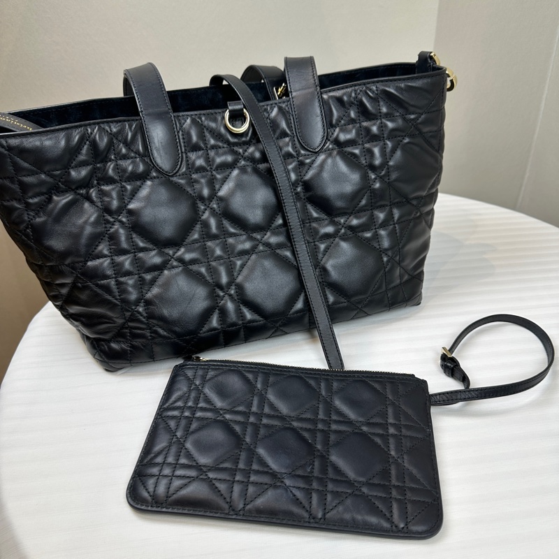 迪奥/Dior Toujours 中號金扣黑色牛皮革藤格纹托特包28.5x17x21.5cm-4