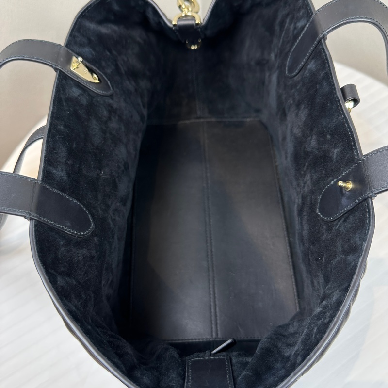 迪奥/Dior Toujours 中號金扣黑色牛皮革藤格纹托特包28.5x17x21.5cm-7