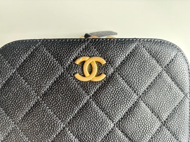 香奈兒隱藏版 chanel 經典黑金荔枝牛皮 黑魚子醬皮革 相機腰包-4