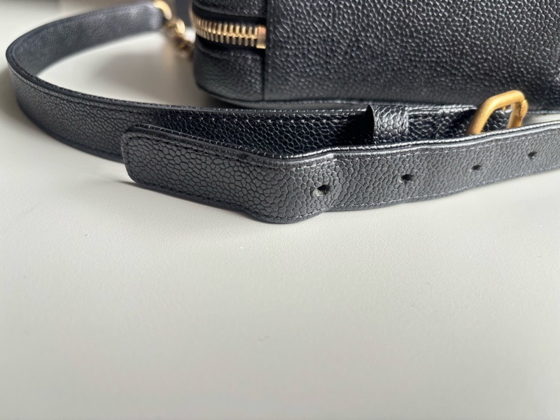 香奈兒隱藏版 chanel 經典黑金荔枝牛皮 黑魚子醬皮革 相機腰包-5