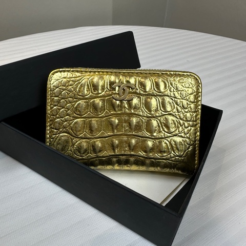 香奈兒/Chanel 古埃及系列 金色鱷魚紋牛皮錢包卡包11x7x2cm