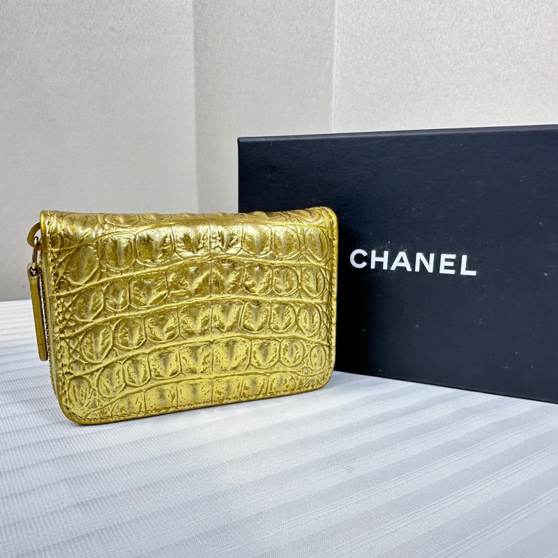 香奈兒/Chanel 古埃及系列 金色鱷魚紋牛皮錢包卡包11x7x2cm-2