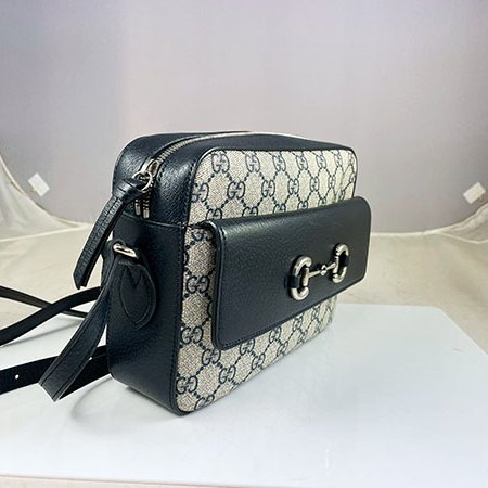 ＊奢華大道國際精品＊【G1815】GUCCI深藍色牛皮/PVC 1955馬銜鐵相機包 645454-1