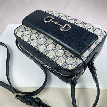 ＊奢華大道國際精品＊【G1815】GUCCI深藍色牛皮/PVC 1955馬銜鐵相機包 645454-2