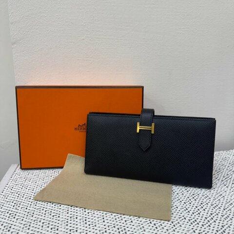 Hermes Bearn 黑銀長夾 D刻