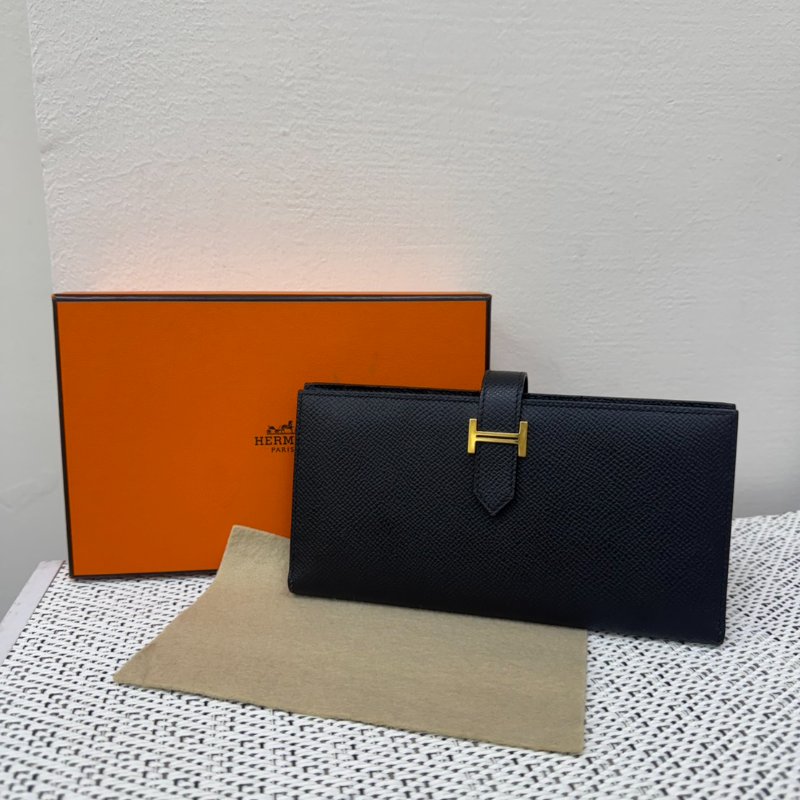 Hermes Bearn 黑銀長夾 D刻-0