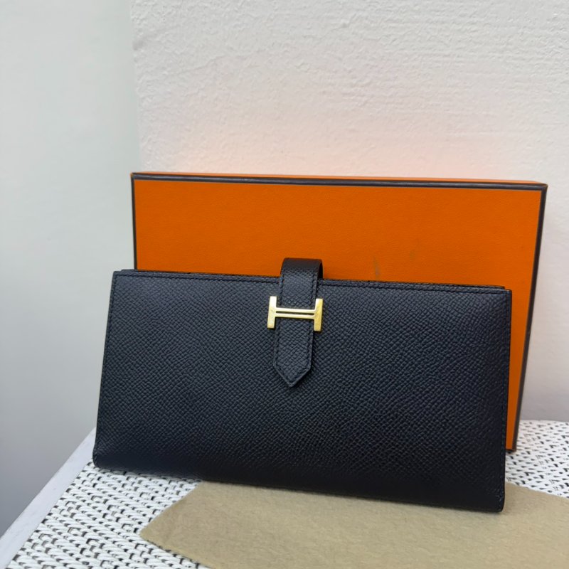 Hermes Bearn 黑銀長夾 D刻-1