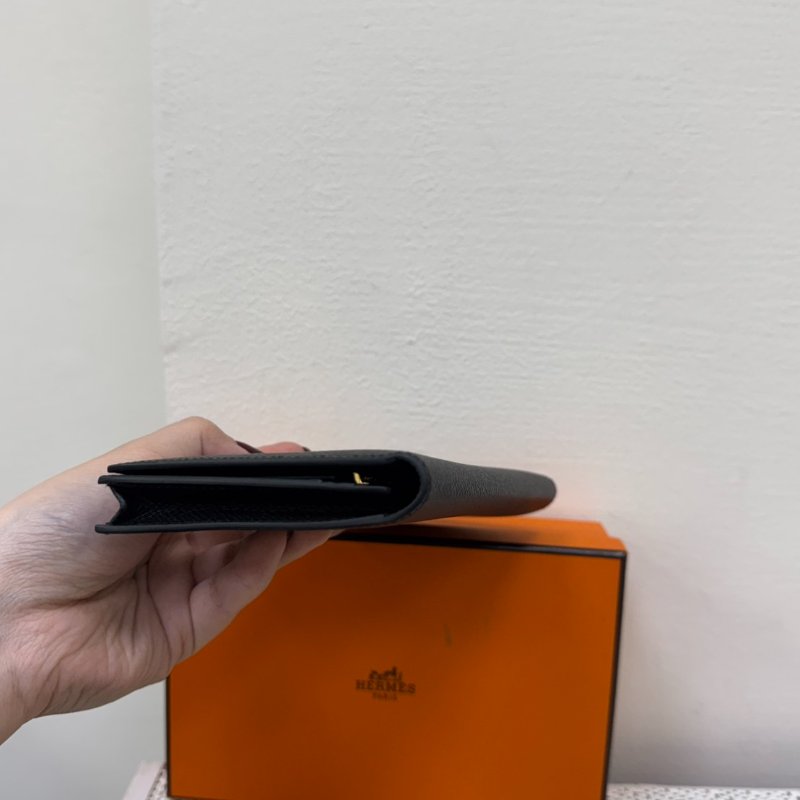 Hermes Bearn 黑銀長夾 D刻-9