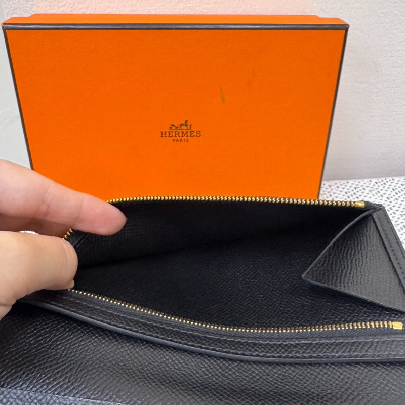 Hermes Bearn 黑銀長夾 D刻-12