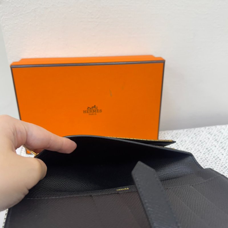 Hermes Bearn 黑銀長夾 D刻-13