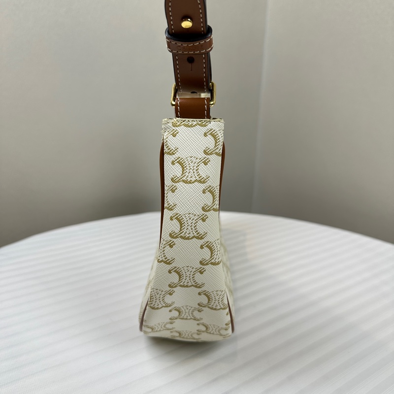 賽琳/Celine 中號Ava白色凱旋門老花碗豆腋下包24x8x17cm-4