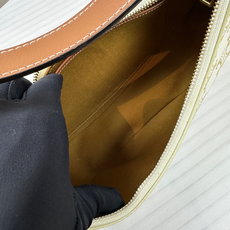 賽琳/Celine 中號Ava白色凱旋門老花碗豆腋下包24x8x17cm-7