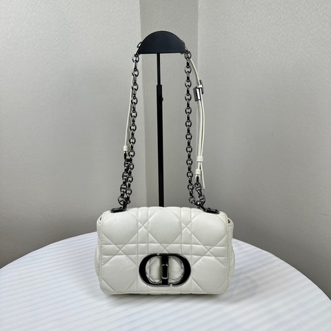 迪奧/Dior 小號Caro Bag銀扣白色軟牛皮單肩斜背包20x7x12cm