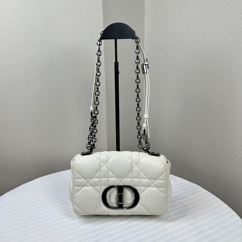 迪奧/Dior 小號Caro Bag銀扣白色軟牛皮單肩斜背包20x7x12cm-0