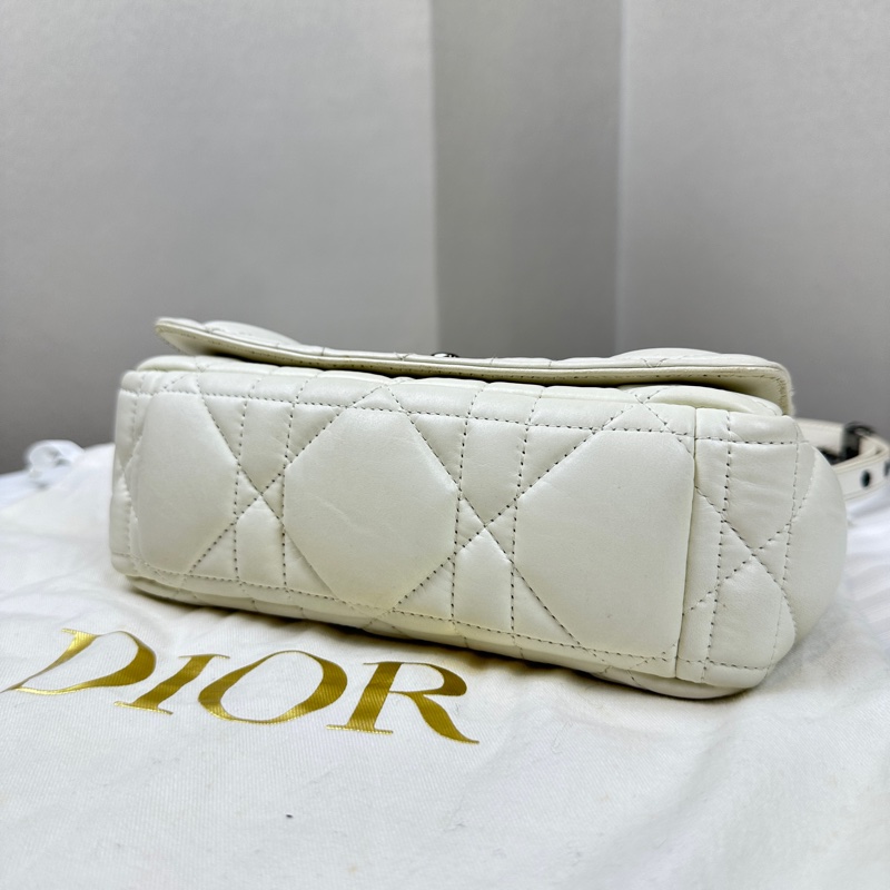 迪奧/Dior 小號Caro Bag銀扣白色軟牛皮單肩斜背包20x7x12cm-3
