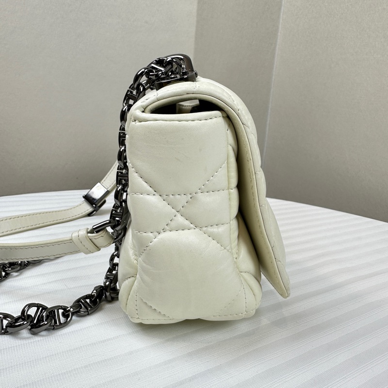 迪奧/Dior 小號Caro Bag銀扣白色軟牛皮單肩斜背包20x7x12cm-4