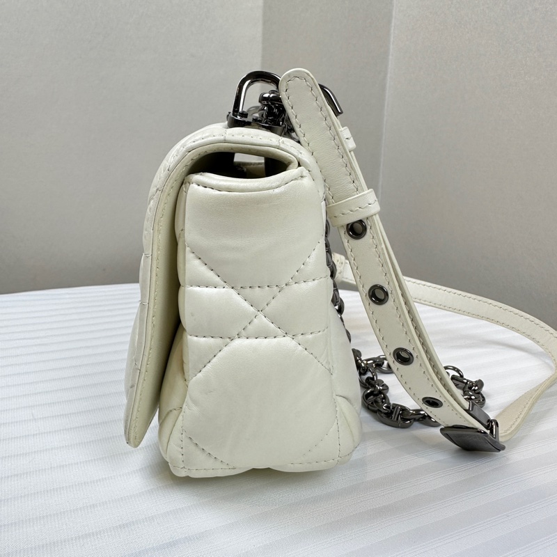 迪奧/Dior 小號Caro Bag銀扣白色軟牛皮單肩斜背包20x7x12cm-5