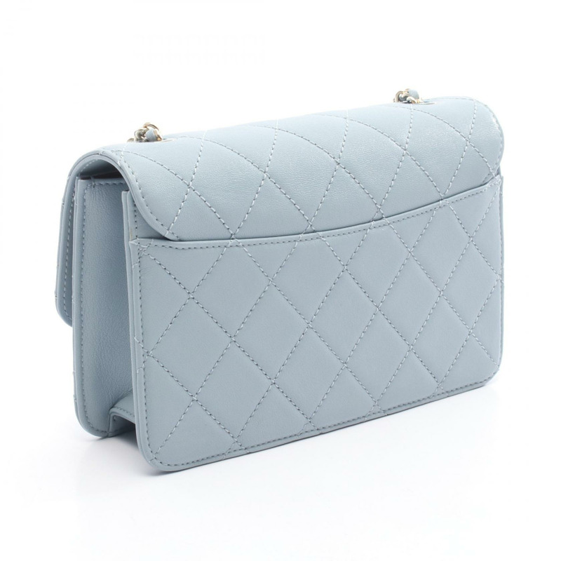 香奈兒 Beauty Lock 迷你絎縫鏈條肩背斜背包,皮革材質,藍色,金色五金-1