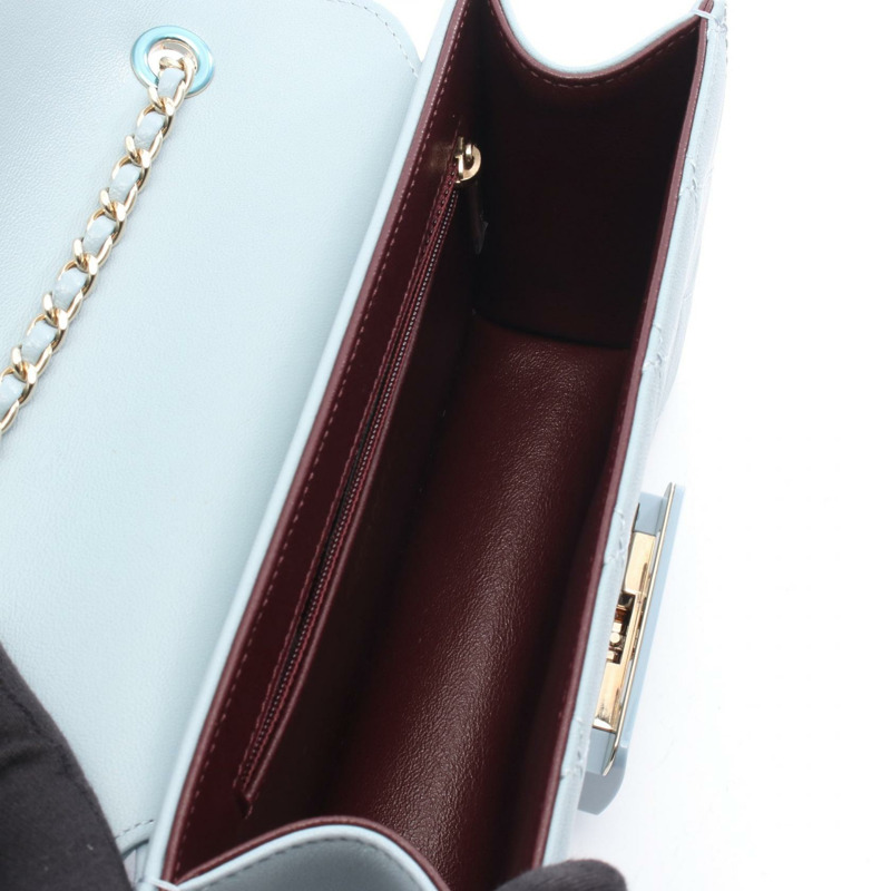 香奈兒 Beauty Lock 迷你絎縫鏈條肩背斜背包,皮革材質,藍色,金色五金-2