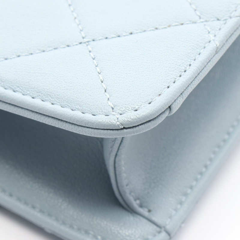 香奈兒 Beauty Lock 迷你絎縫鏈條肩背斜背包,皮革材質,藍色,金色五金-5