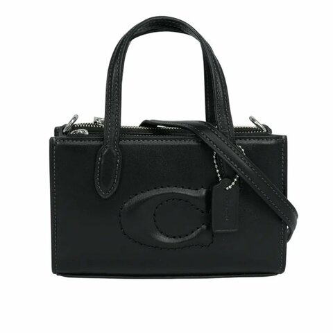 【COACH】縫線LOGO迷你托特兩用包-黑色