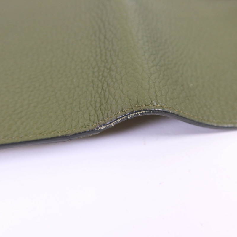HERMES Togo皮革Dogon GM銀扣長錢包Vert Olive-14