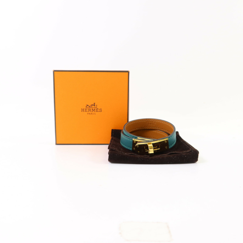 HERMES Swift皮革Kelly Double Tour Bracelet金扣手鐲-13