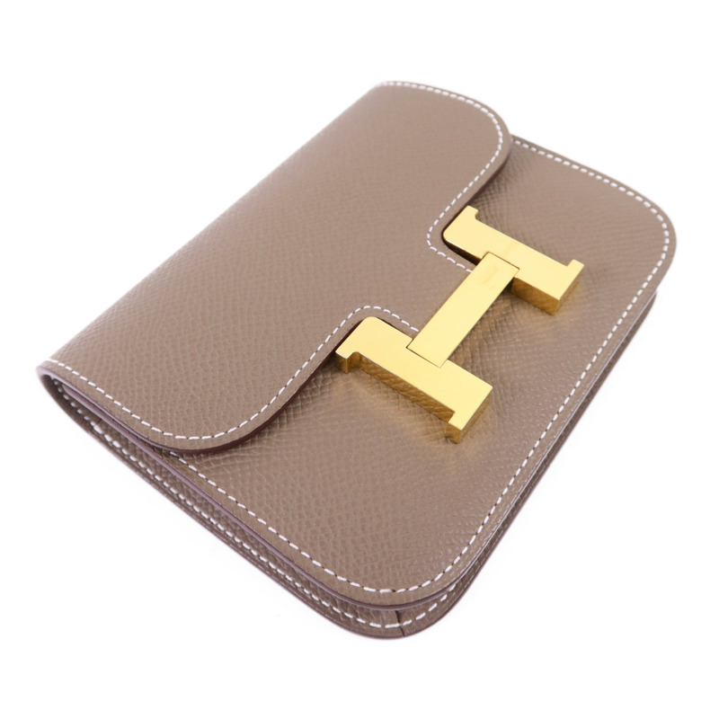 HERMES Epsom皮革Constance Slim金扣錢包Etoupe-2