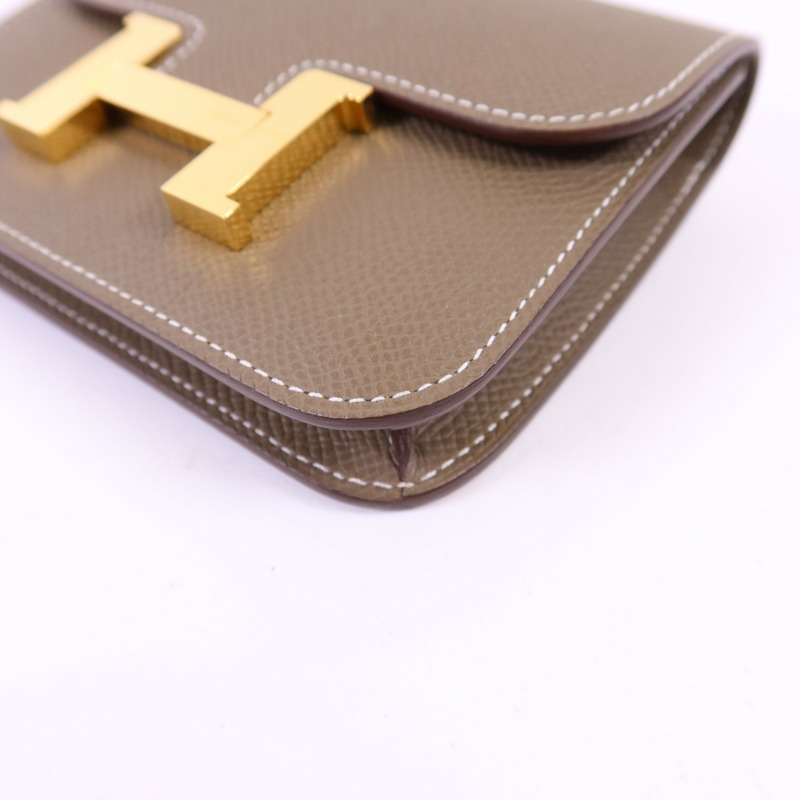 HERMES Epsom皮革Constance Slim金扣錢包Etoupe-11