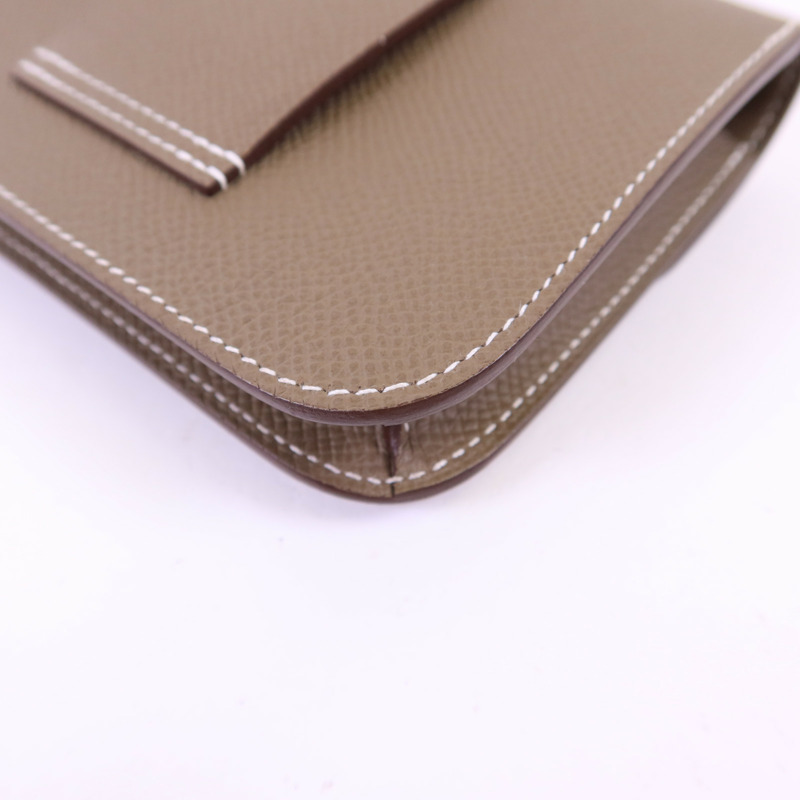 HERMES Epsom皮革Constance Slim金扣錢包Etoupe-13