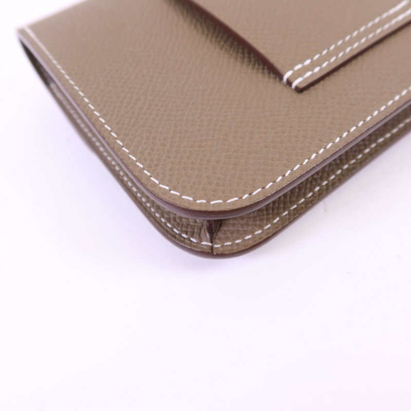 HERMES Epsom皮革Constance Slim金扣錢包Etoupe-14