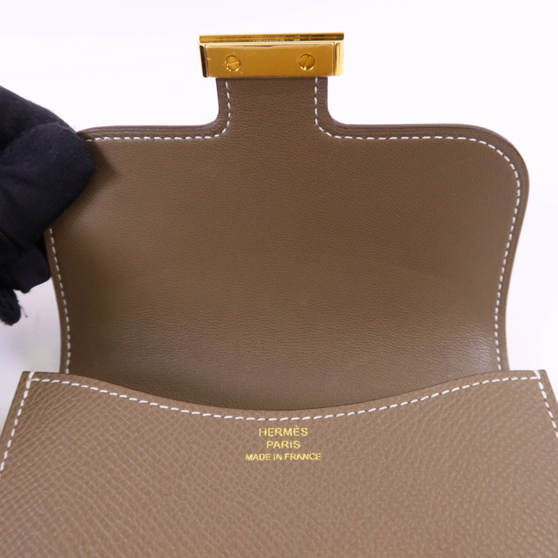 HERMES Epsom皮革Constance Slim金扣錢包Etoupe-15