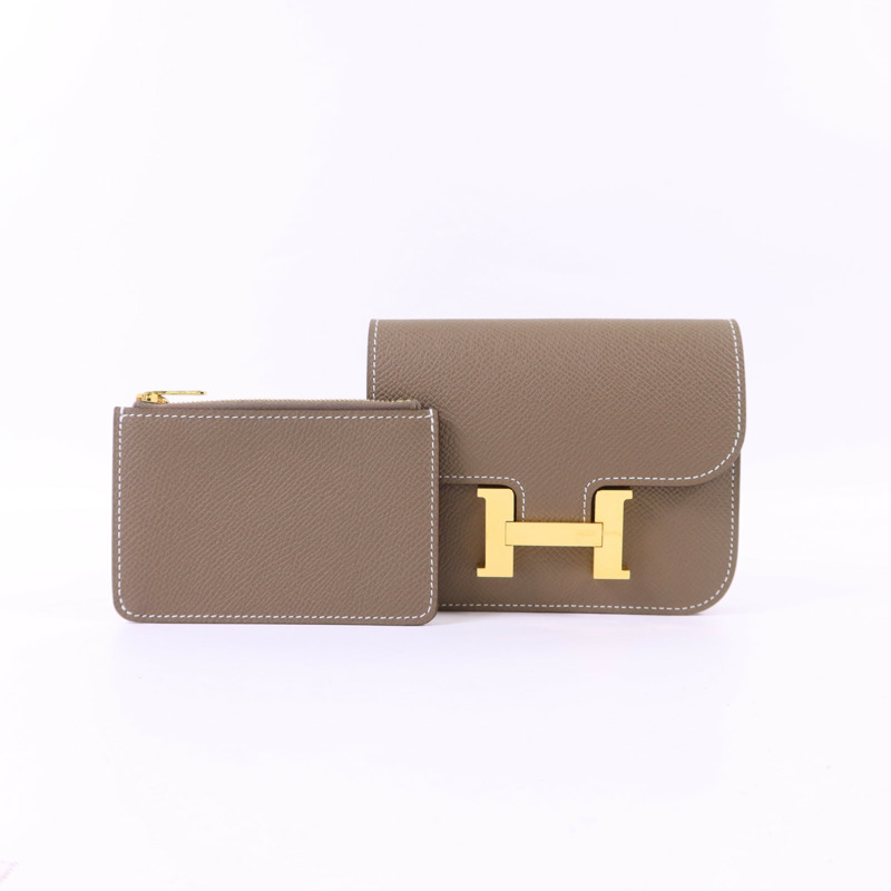HERMES Epsom皮革Constance Slim金扣錢包Etoupe-16