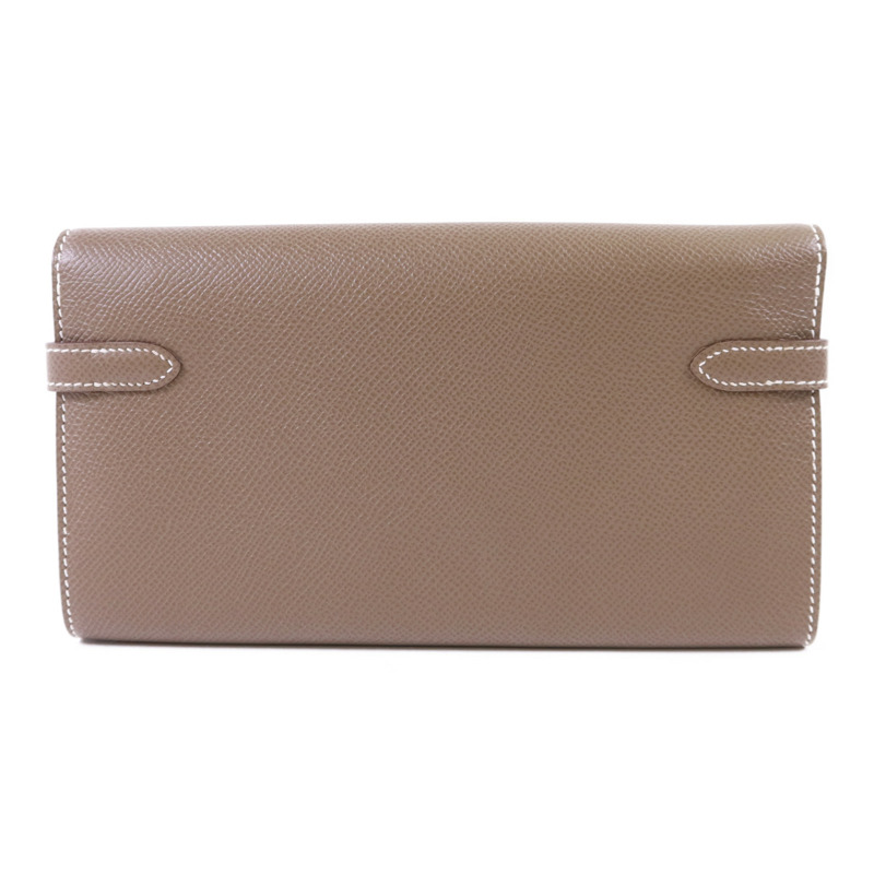 HERMES Epsom皮革Kelly Long Wallet銀扣長錢包Etoupe-1