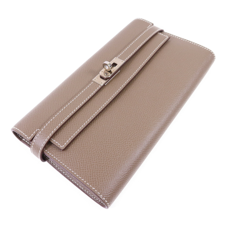 HERMES Epsom皮革Kelly Long Wallet銀扣長錢包Etoupe-2
