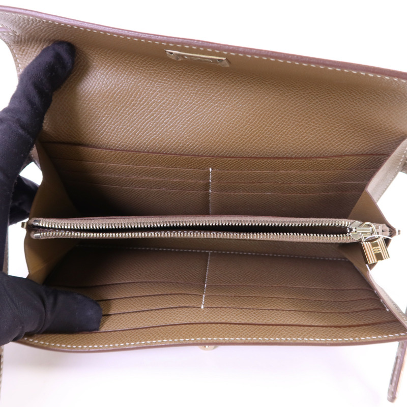 HERMES Epsom皮革Kelly Long Wallet銀扣長錢包Etoupe-4