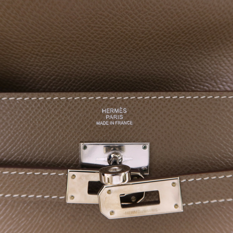 HERMES Epsom皮革Kelly Long Wallet銀扣長錢包Etoupe-5