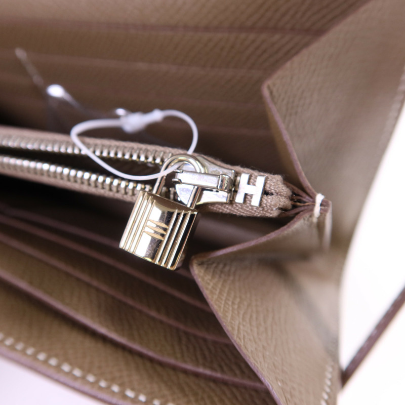 HERMES Epsom皮革Kelly Long Wallet銀扣長錢包Etoupe-7
