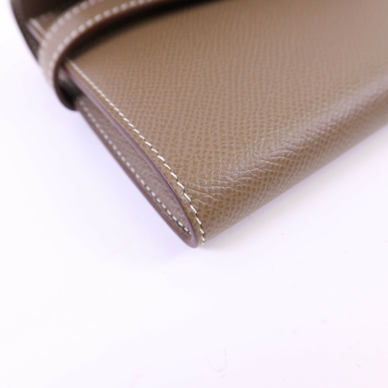 HERMES Epsom皮革Kelly Long Wallet銀扣長錢包Etoupe-11