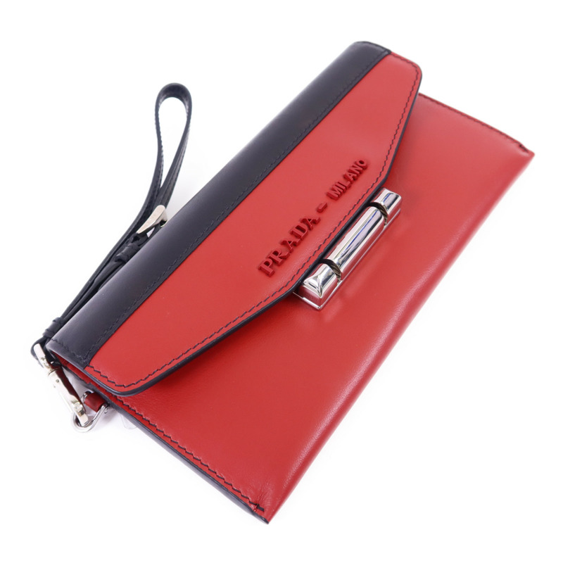 PRADA 牛皮皮革Clutch銀扣手拿包-2