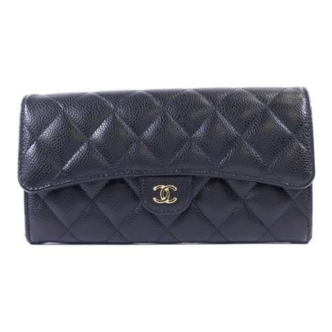 CHANEL 牛皮皮革Classic Long Flap Wallet金扣長錢包