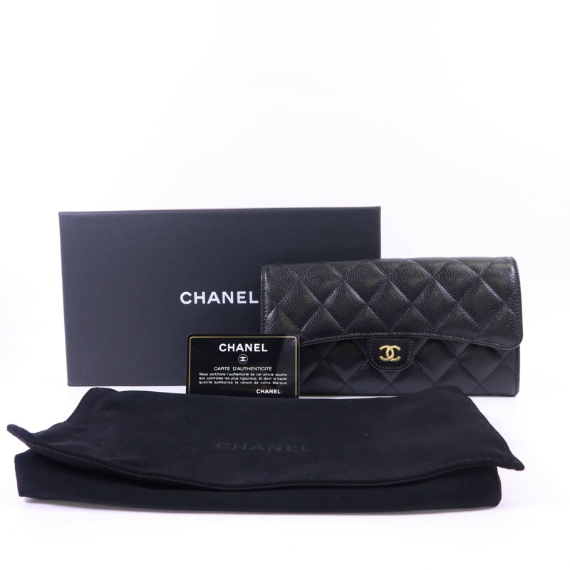 CHANEL 牛皮皮革Classic Long Flap Wallet金扣長錢包-15